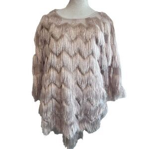 J.O.A Los Angeles Women's Eyelash Fringe Pullover Tunic Top Cream Size Small